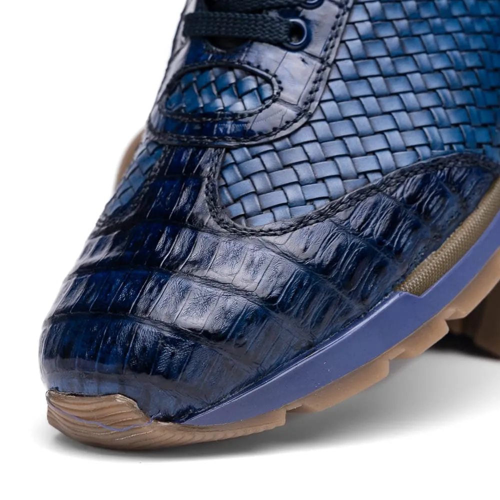 Marco Di Milano Roma Navy Genuine Caiman Crocodile / Woven Leather Fashion Sneakers sold by Alberto Nardoni product image thumbnail 3