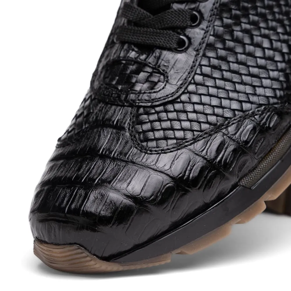 Marco Di Milano Roma Black Genuine Caiman Crocodile / Woven Leather Fashion Sneakers sold by Alberto Nardoni product image thumbnail 3