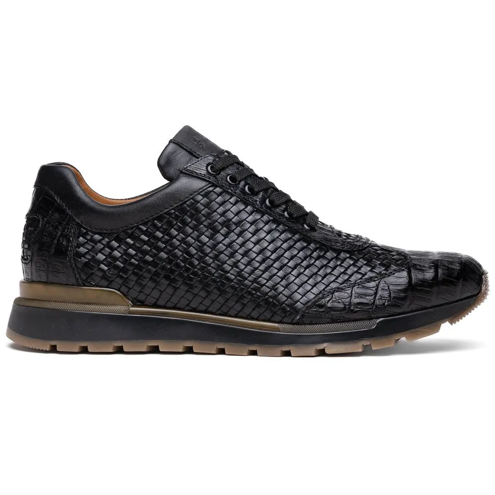 Marco Di Milano Roma Black Genuine Caiman Crocodile / Woven Leather Fashion Sneakers sold by Alberto Nardoni