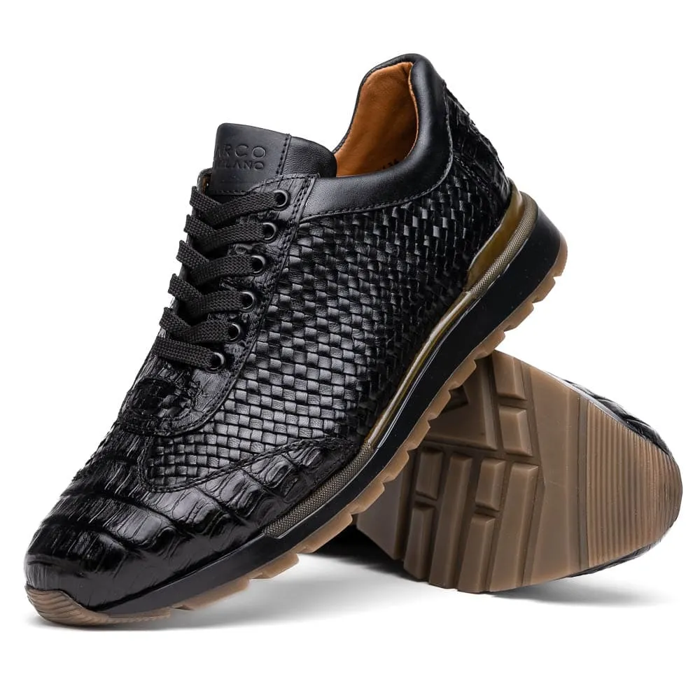 Marco Di Milano Roma Black Genuine Caiman Crocodile / Woven Leather Fashion Sneakers sold by Alberto Nardoni product image thumbnail 2