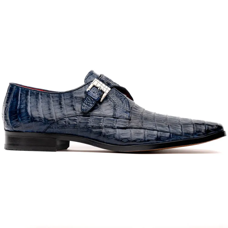 Marco Di Milano Rovigo Navy Exotic Crocodile Skin Single Monk-strap Loafers sold by Alberto Nardoni