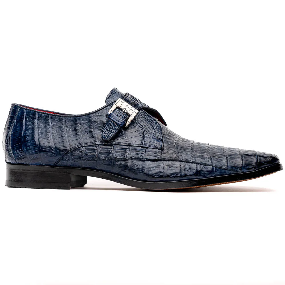 Marco Di Milano Rovigo Navy Exotic Crocodile Skin Single Monk-strap Loafers sold by Alberto Nardoni