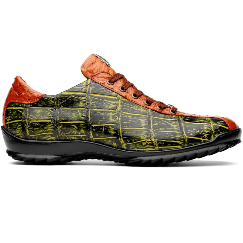 Marco Di Milano Saulo Green Exotic Ostrich and Alligator Casual Sneakers sold by Alberto Nardoni
