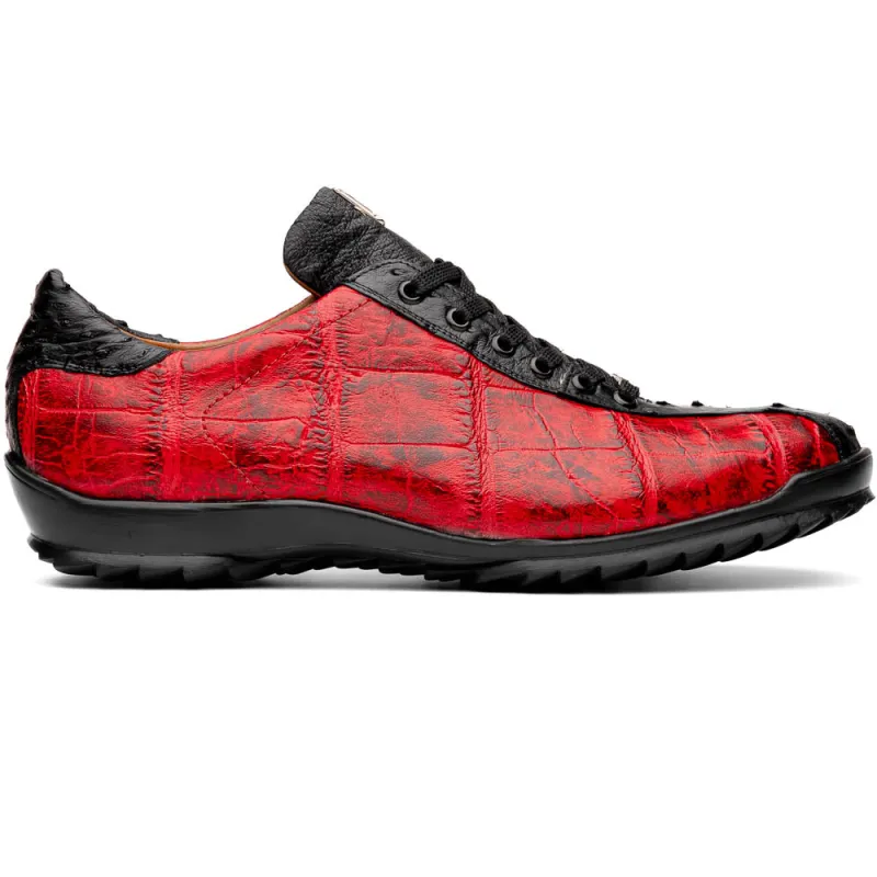 Marco Di Milano Saulo Black Cherry Exotic Ostrich and Alligator Casual Sneakers sold by Alberto Nardoni