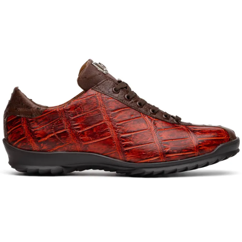 Marco Di Milano Saulo Cognac Exotic Ostrich and Alligator Casual Sneakers sold by Alberto Nardoni