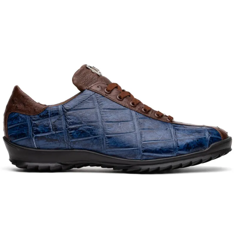 Marco Di Milano Saulo Blue Jeans Exotic Ostrich and Alligator Casual Sneakers sold by Alberto Nardoni