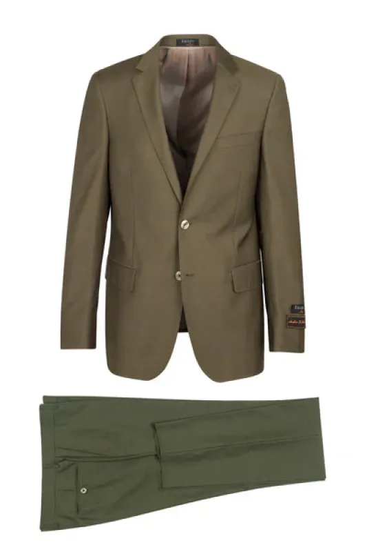 Novello Olive, Modern Fit, Pure Wool Suit by Tiglio Luxe - Olive sold by Alberto Nardoni