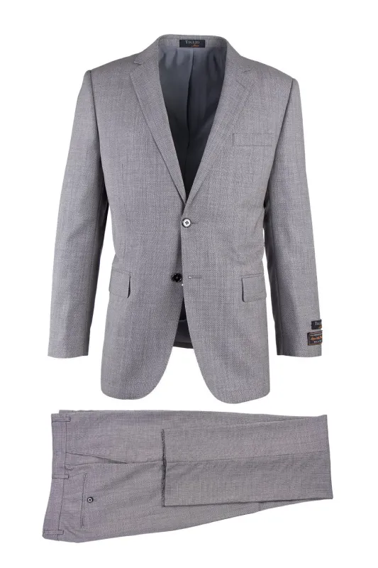 Novello Light Gray Birdseye, Modern Fit, Pure Wool Suit by Tiglio Luxe sold by Alberto Nardoni