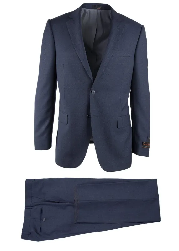 Novello Blue Birdseye, Modern Fit, Pure Wool Suit by Tiglio Luxe sold by Alberto Nardoni