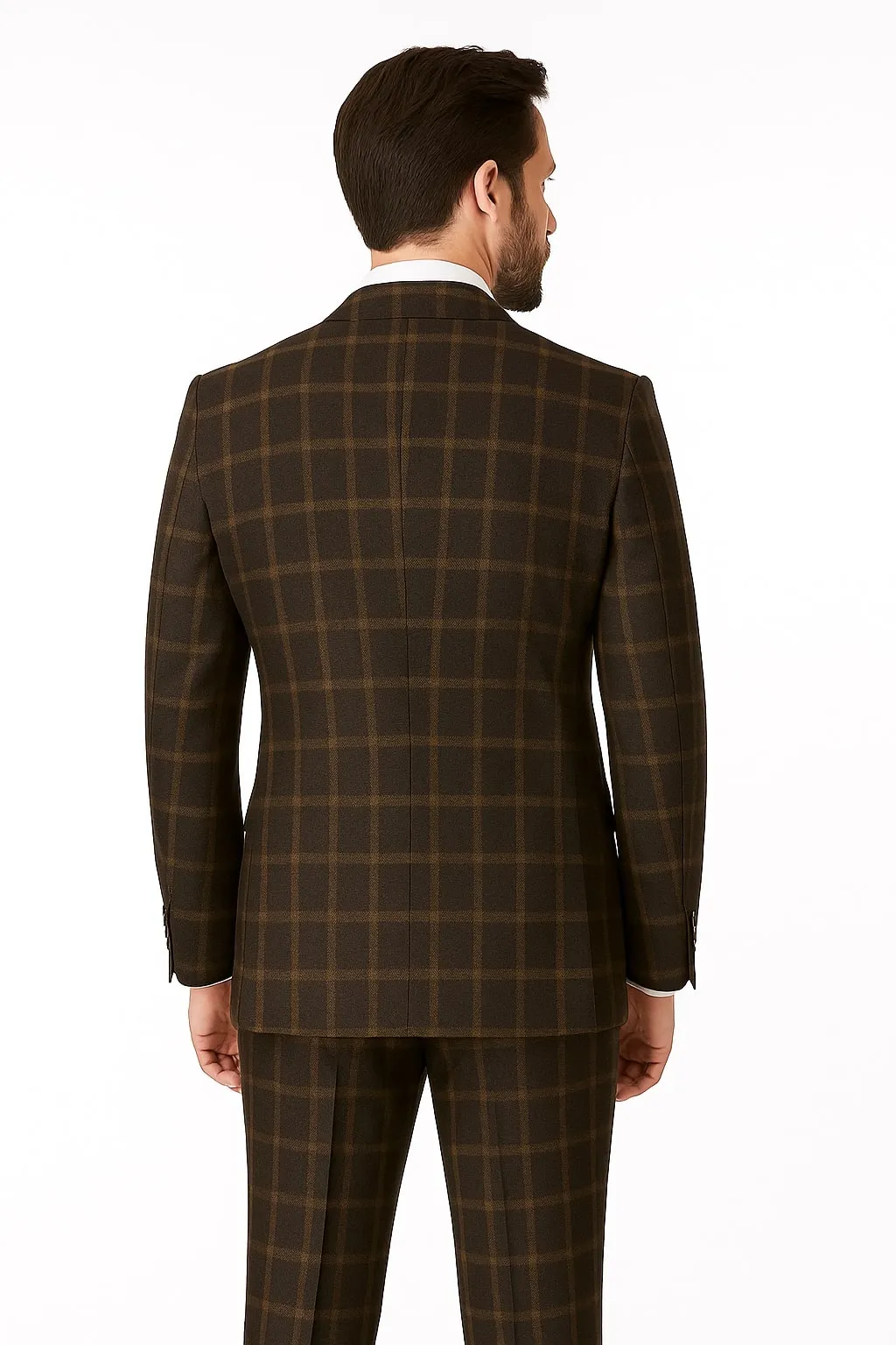 Rossiman Classic Wool Suit – Brown Windowpane Plaid Double-Breasted Formalwear sold by Alberto Nardoni product image thumbnail 2