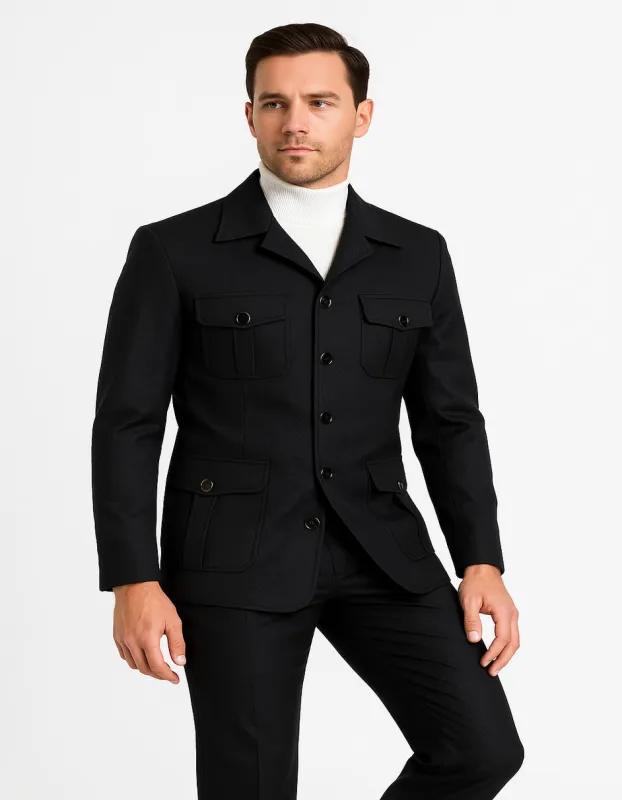 Black Safari Walking Suit for Men – Rossiman Utility Jacket and Trousers Set sold by Alberto Nardoni