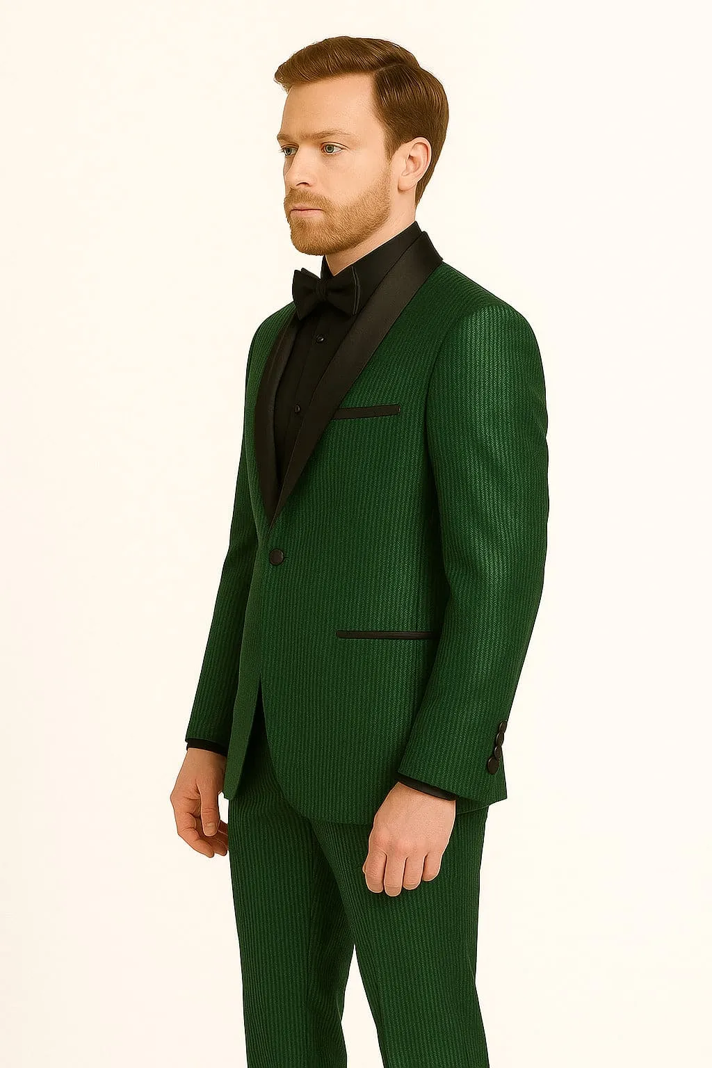 Men's Emerald Green Shiny Tuxedo with Black Satin Lapel and Matching Bow Tie – Ultra Slim Fit sold by Alberto Nardoni product image thumbnail 5