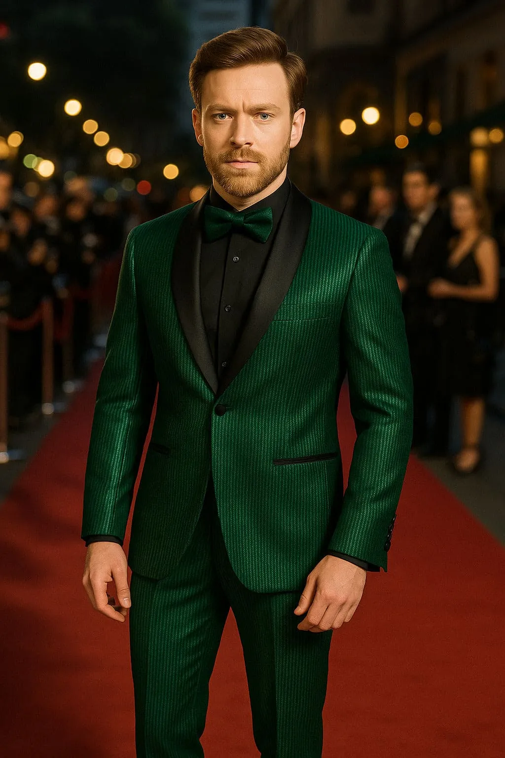 Men's Emerald Green Shiny Tuxedo with Black Satin Lapel and Matching Bow Tie – Ultra Slim Fit sold by Alberto Nardoni