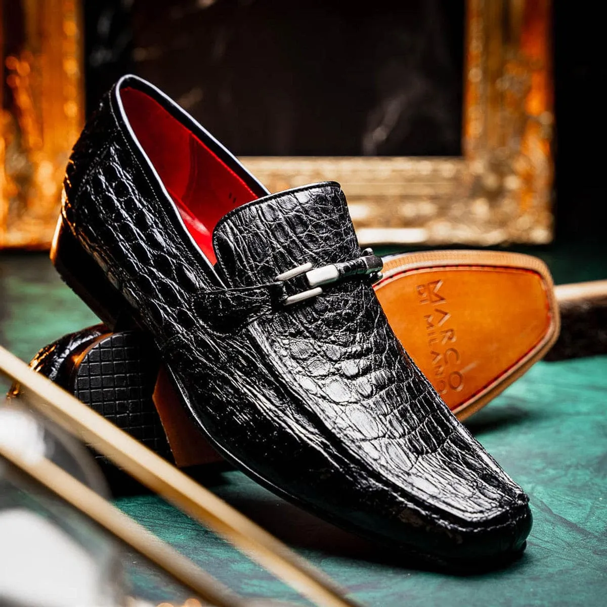 Marco Di Milano Men's Black Caiman Gator Loafer Metal Bit Fabro sold by Alberto Nardoni