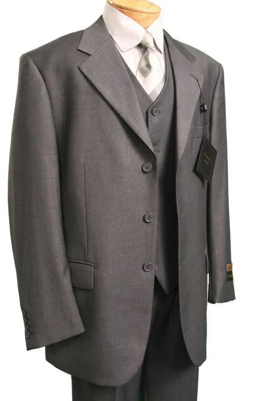 Mens 3 Button Vested Basic Wool Feel Suit in Heather Grey sold by Alberto Nardoni