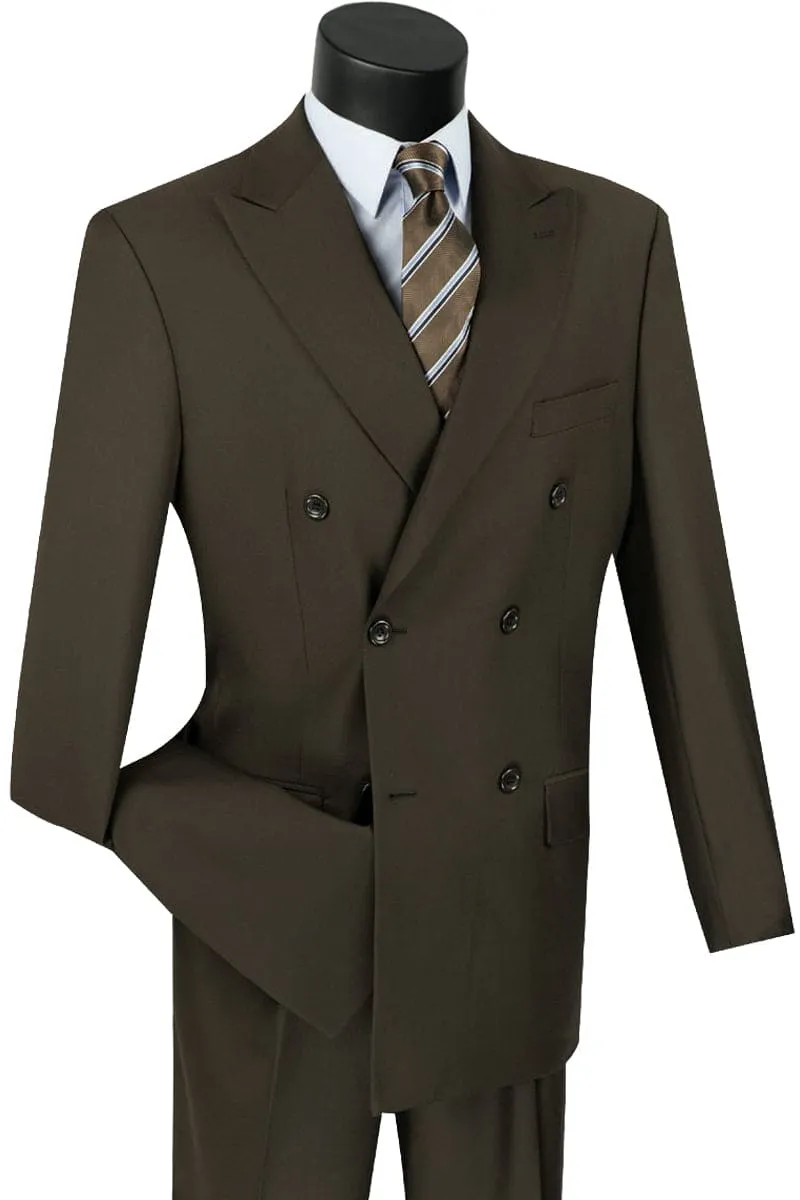 Mens Classic Wool Feel Double Breasted Suit in Brown sold by Alberto Nardoni