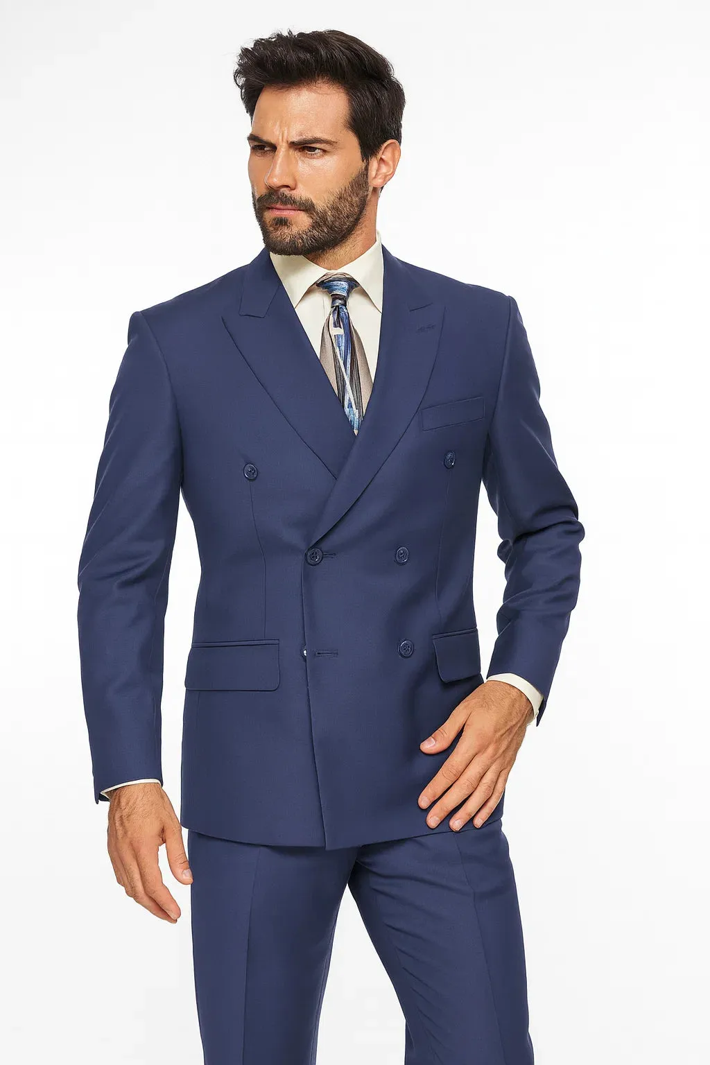 Mens Classic Wool Feel Double Breasted Suit in Blue sold by Alberto Nardoni product image thumbnail 3