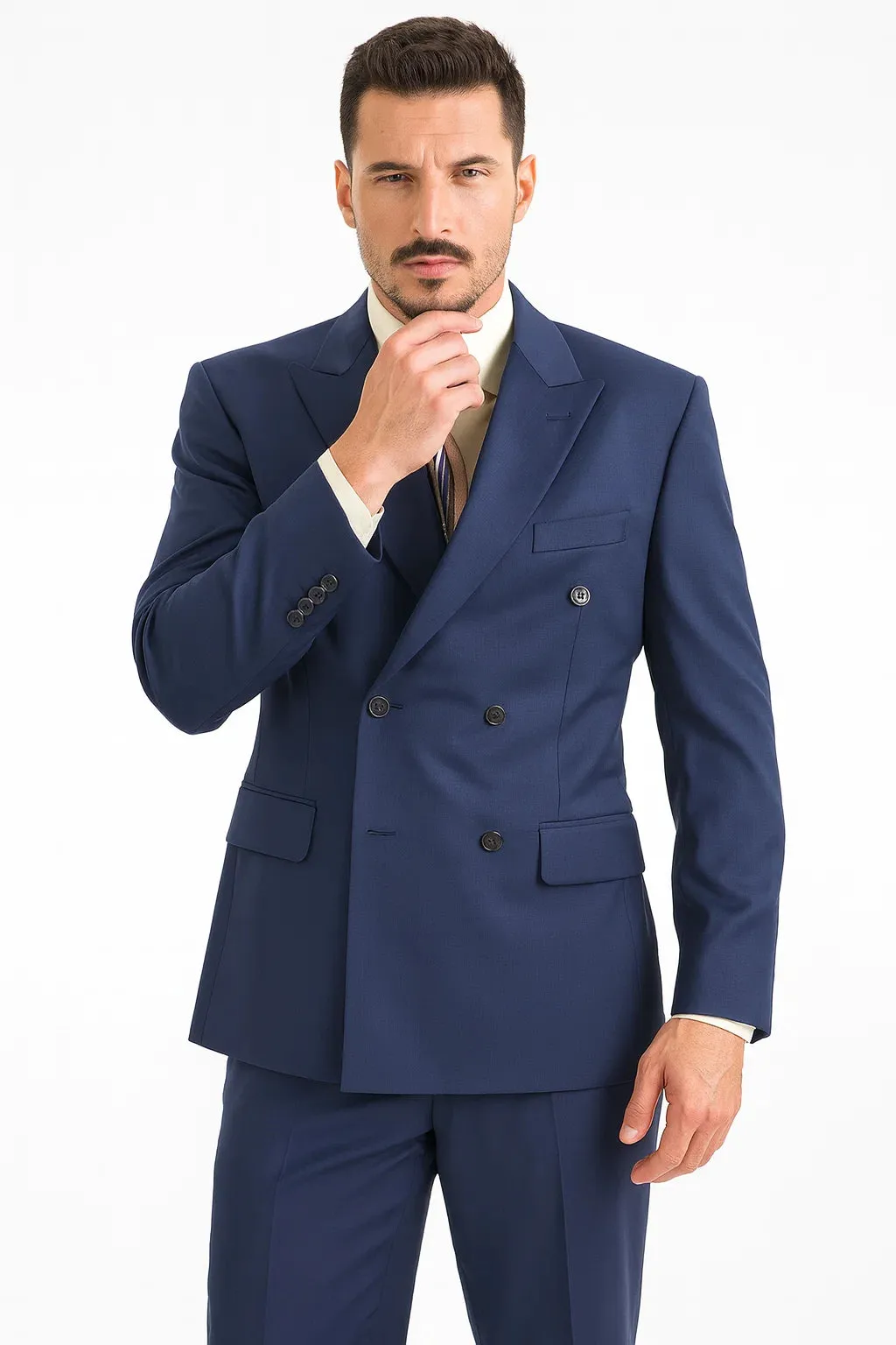 Mens Classic Wool Feel Double Breasted Suit in Blue sold by Alberto Nardoni product image thumbnail 5