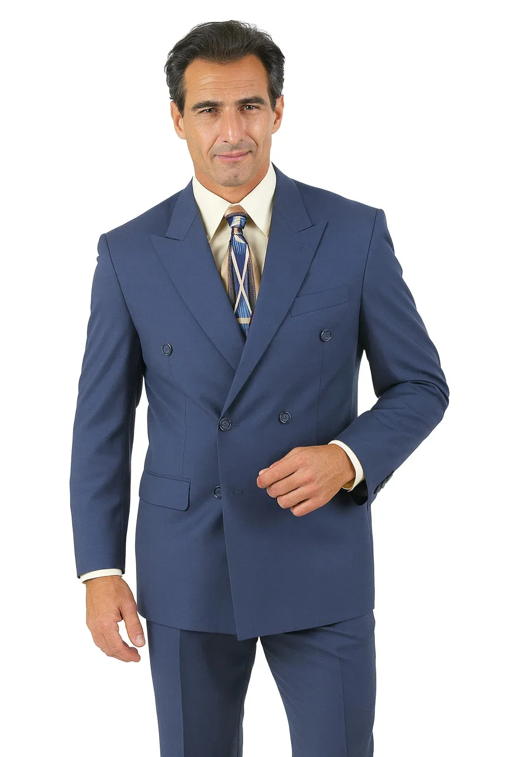 Mens Classic Wool Feel Double Breasted Suit in Blue sold by Alberto Nardoni product image thumbnail 2