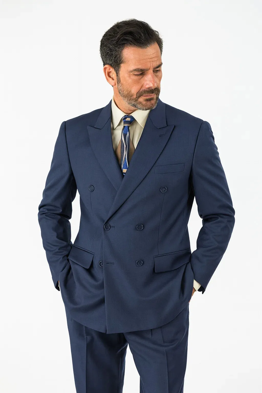 Mens Classic Wool Feel Double Breasted Suit in Blue sold by Alberto Nardoni product image thumbnail 4