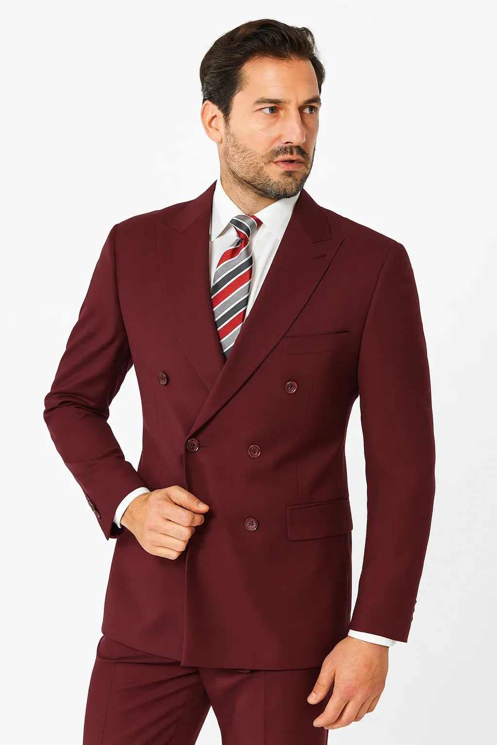 Mens Classic Wool Feel Double Breasted Suit in Burgundy sold by Alberto Nardoni product image thumbnail 4