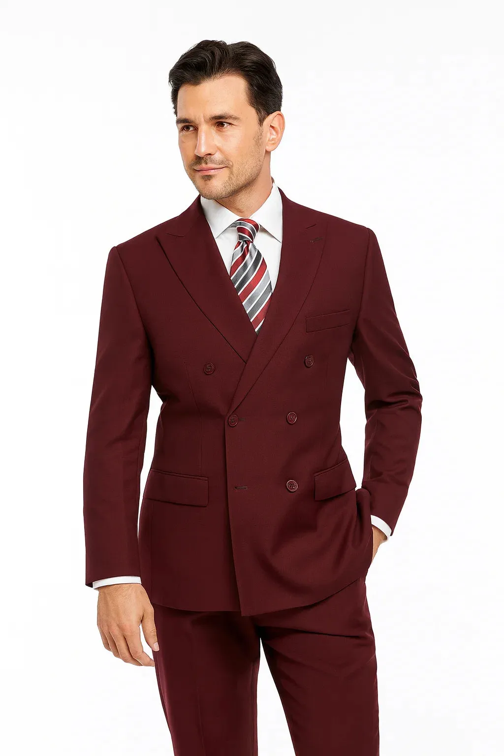 Mens Classic Wool Feel Double Breasted Suit in Burgundy sold by Alberto Nardoni product image thumbnail 3
