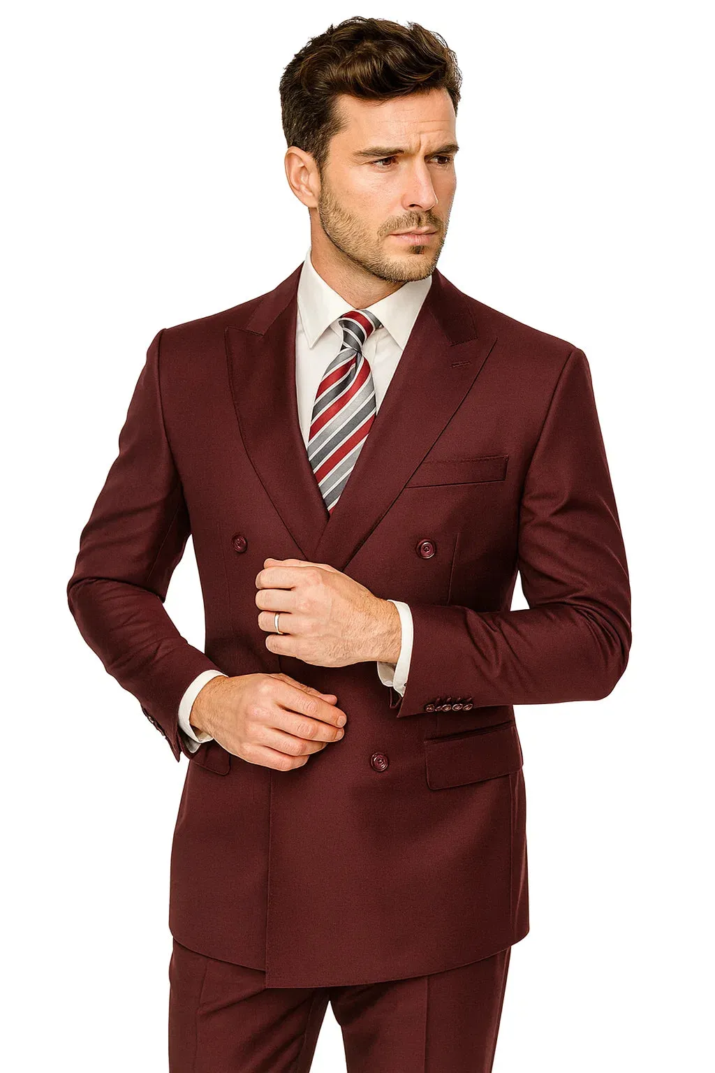 Mens Classic Wool Feel Double Breasted Suit in Burgundy sold by Alberto Nardoni product image thumbnail 5
