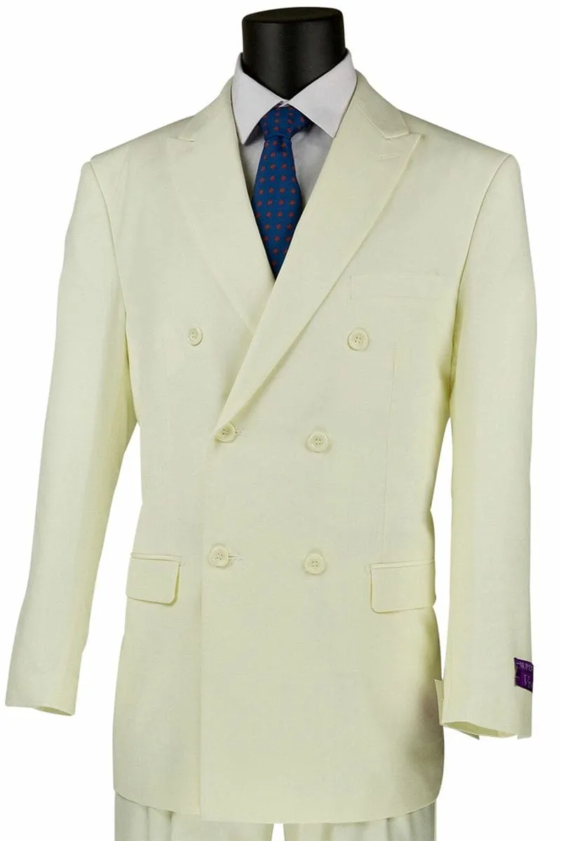 Mens Classic Poplin Double Breasted Suit in Ivory sold by Alberto Nardoni