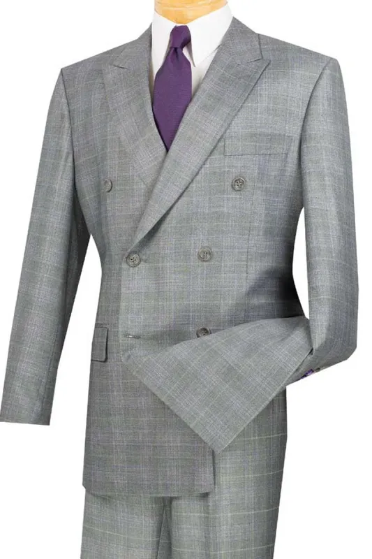 Mens Classic Wool Feel Double Breasted Glen Plaid Suit in Grey sold by Alberto Nardoni