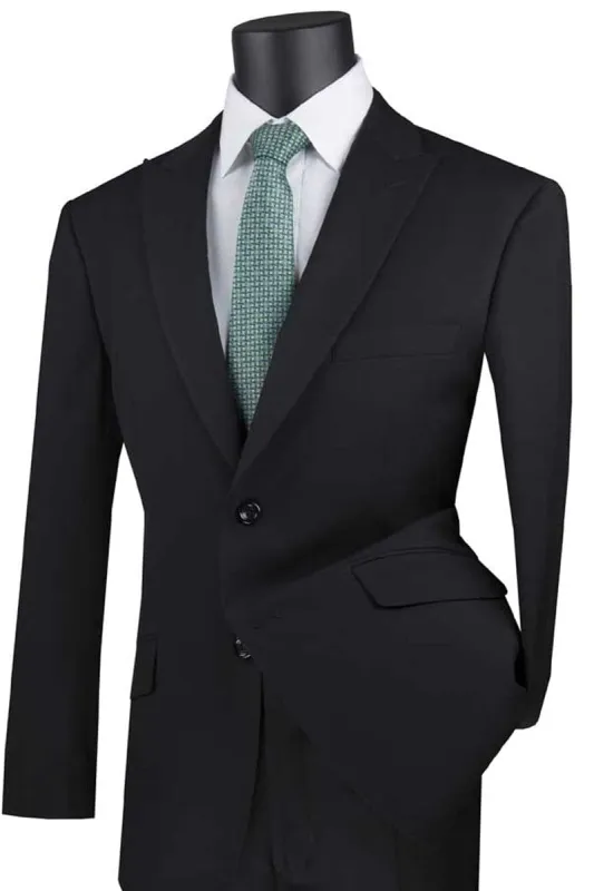 Mens 2 Button Modern Fit Peak Lapel Suit in Black sold by Alberto Nardoni