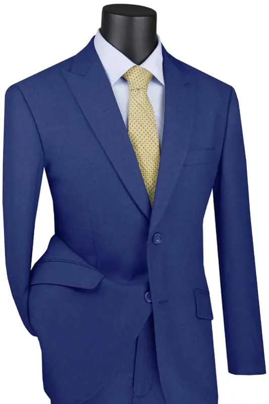 Mens 2 Button Modern Fit Peak Lapel Suit in Blue sold by Alberto Nardoni