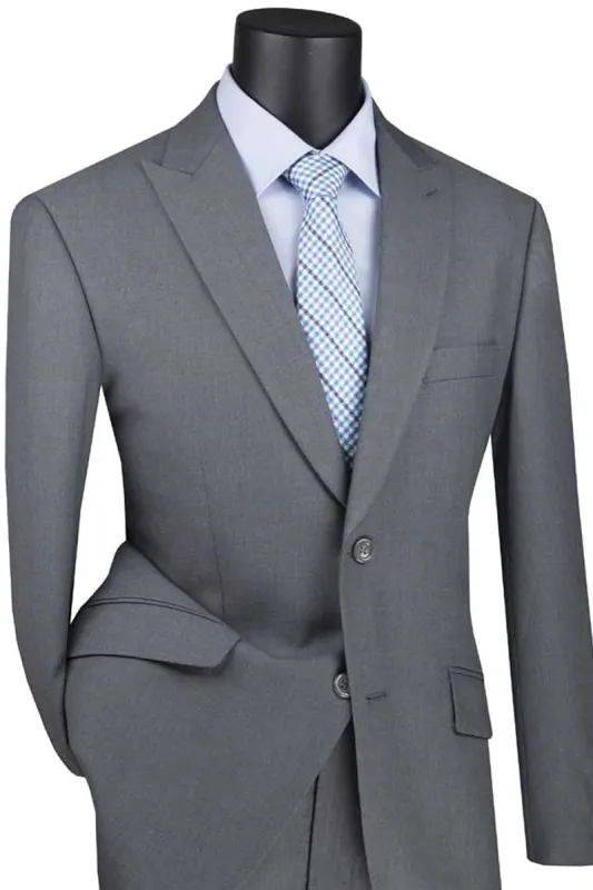 Mens 2 Button Modern Fit Peak Lapel Suit in Medium Grey sold by Alberto Nardoni