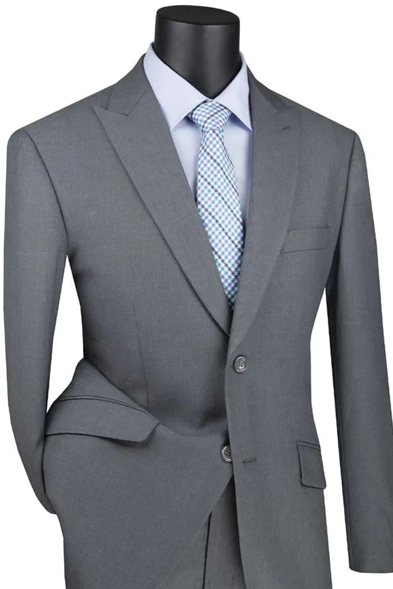 Mens 2 Button Modern Fit Peak Lapel Suit in Medium Grey sold by Alberto Nardoni
