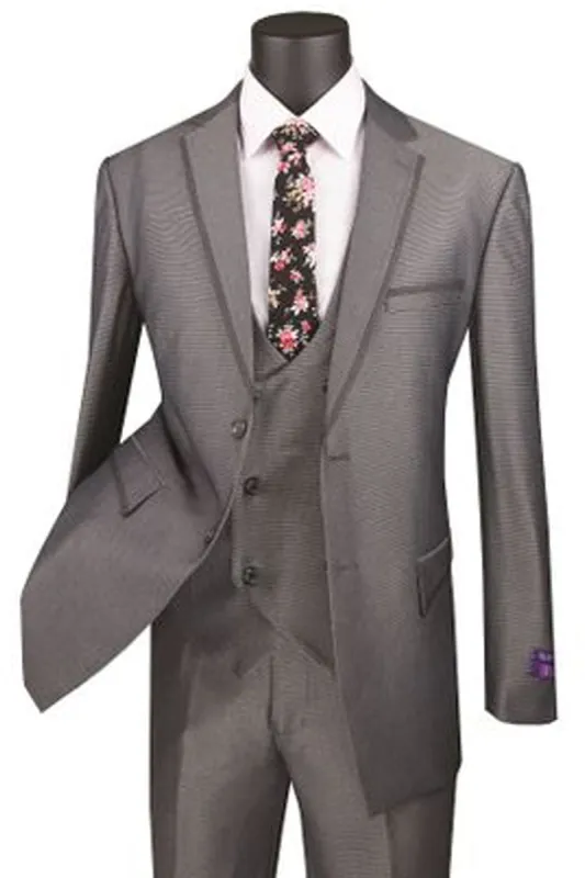 Mens Vested 2 Button Tuxedo Suit with Satin Trim in Charcoal sold by Alberto Nardoni