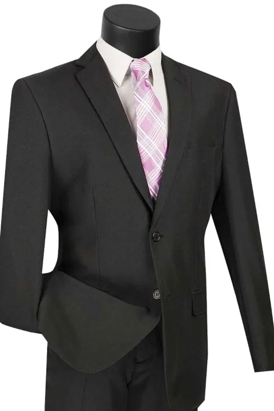 Mens 2 Button Slim Fit Poplin Suit in Black sold by Alberto Nardoni