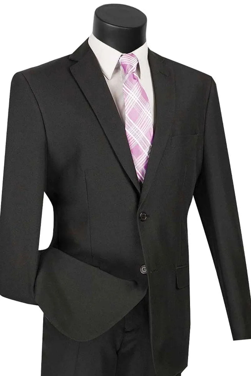 Mens 2 Button Slim Fit Poplin Suit in Black sold by Alberto Nardoni