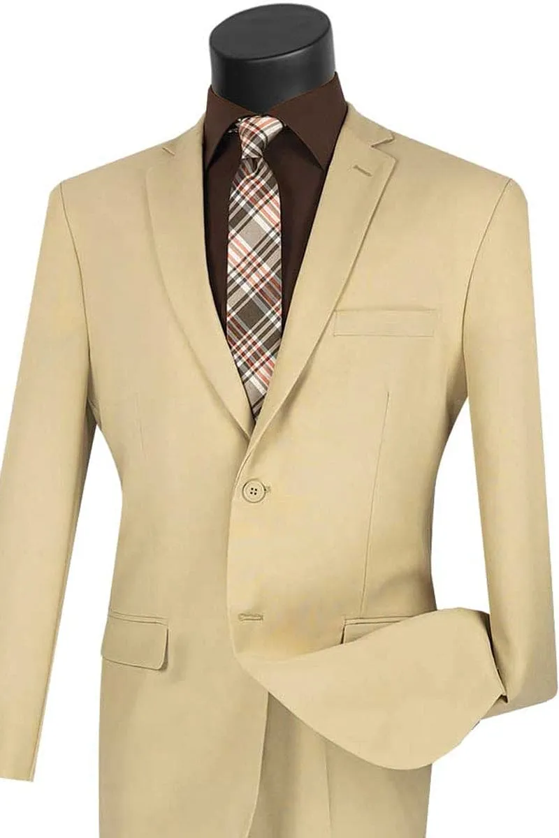 Mens 2 Button Slim Fit Poplin Suit in Beige sold by Alberto Nardoni