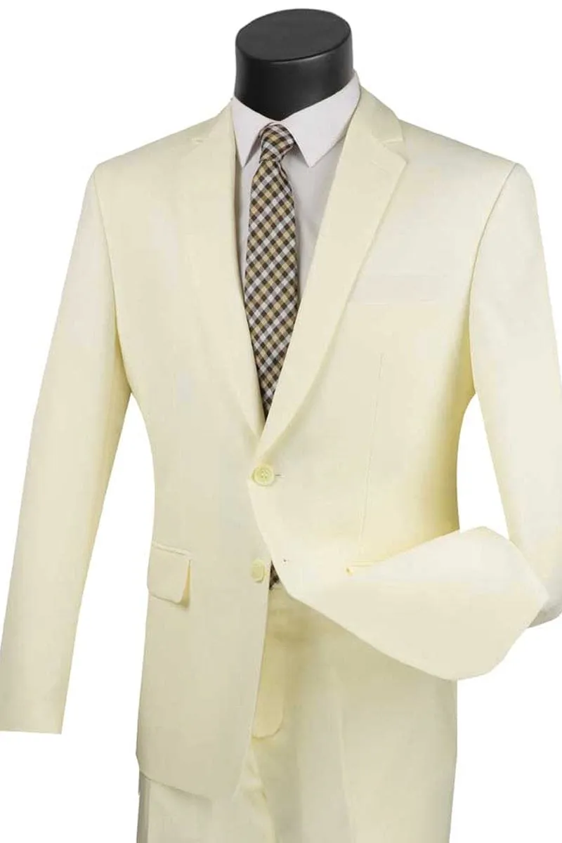 Mens 2 Button Slim Fit Poplin Suit in Ivory sold by Alberto Nardoni