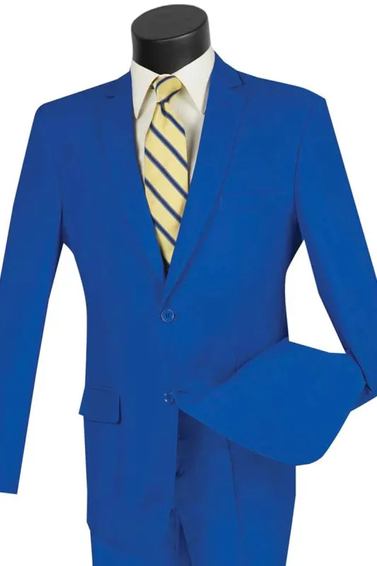 Mens 2 Button Slim Fit Poplin Suit in Royal sold by Alberto Nardoni