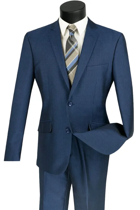 Mens 2 Button Slim Fit Textured Weave Suit in Blue sold by Alberto Nardoni