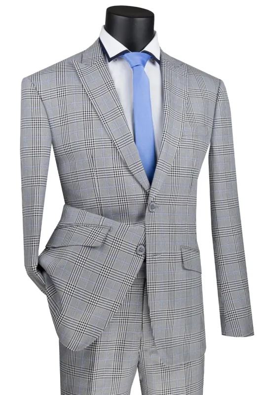 Mens Fit Peak Lapel Glen Plaid Suit in Grey sold by Alberto Nardoni