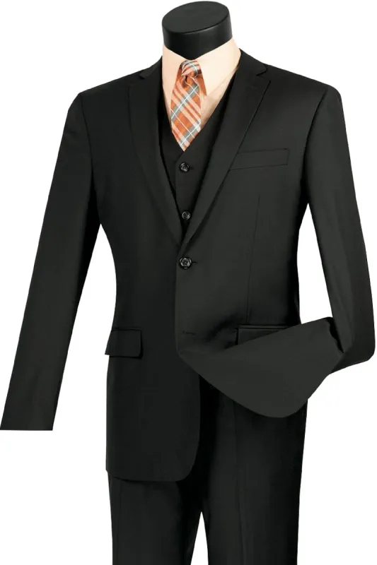 Mens Vested Slim Fit Wool Feel Suit in Black sold by Alberto Nardoni