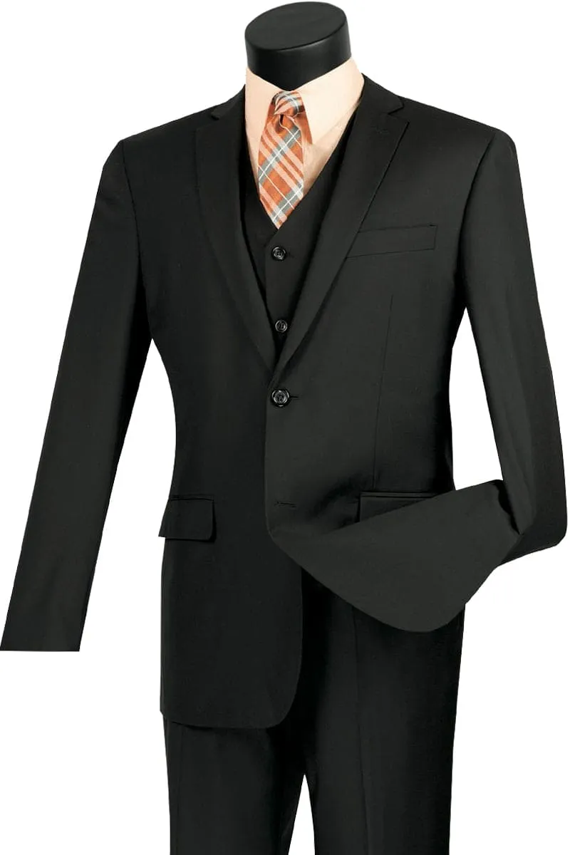 Mens Vested Slim Fit Wool Feel Suit in Black sold by Alberto Nardoni