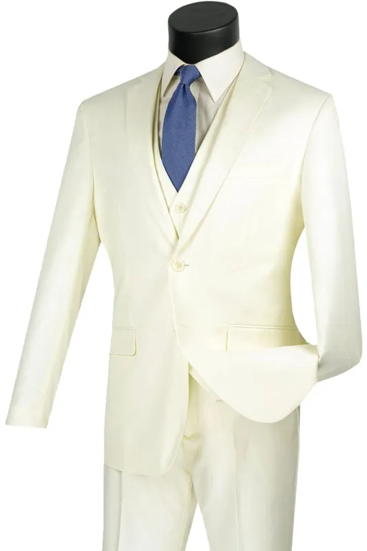 Mens Vested Slim Fit Wool Feel Suit in Ivory sold by Alberto Nardoni