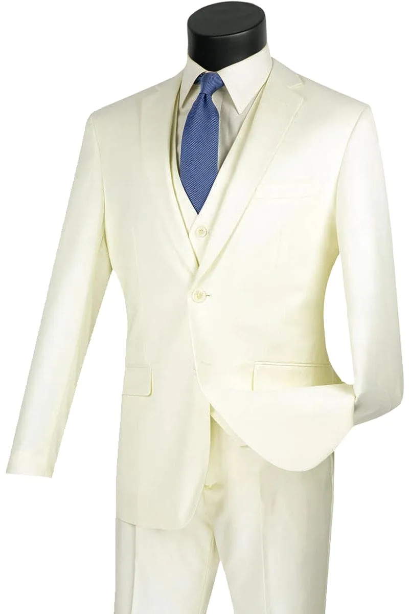 Mens Vested Slim Fit Wool Feel Suit in Ivory sold by Alberto Nardoni