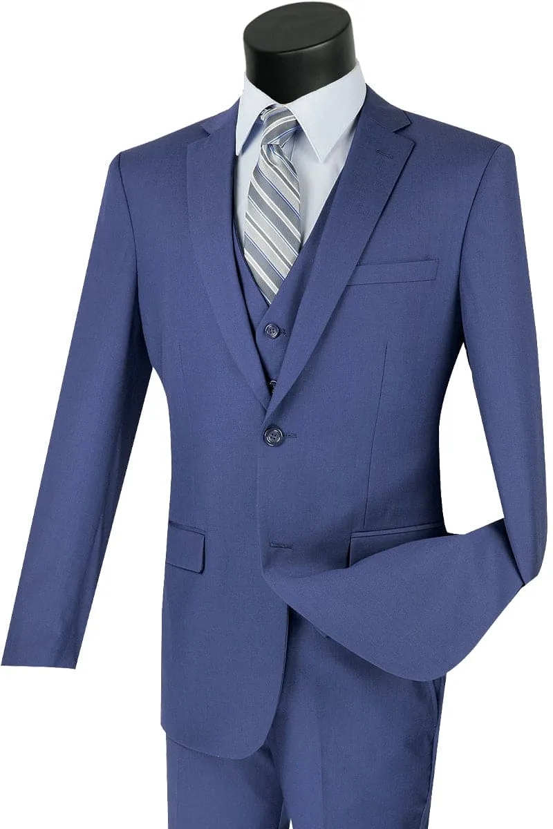 Mens Vested Slim Fit Wool Feel Suit in Indigo sold by Alberto Nardoni