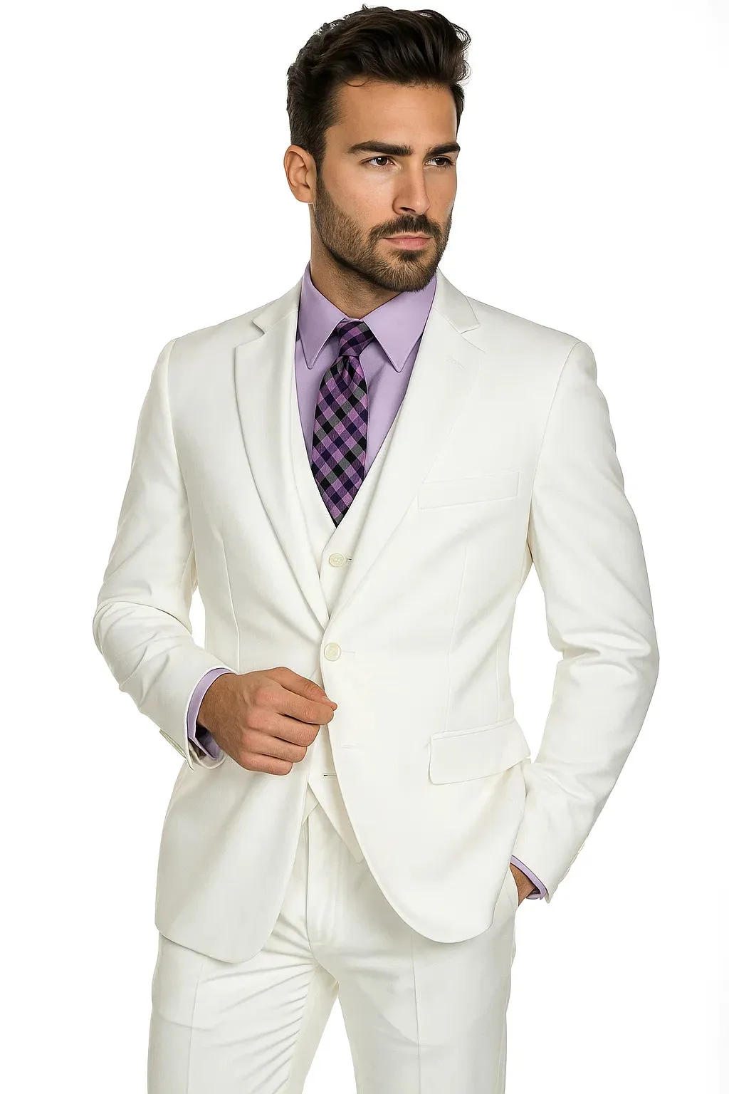 Mens Vested Slim Fit Wool Feel Suit in White sold by Alberto Nardoni product image thumbnail 2