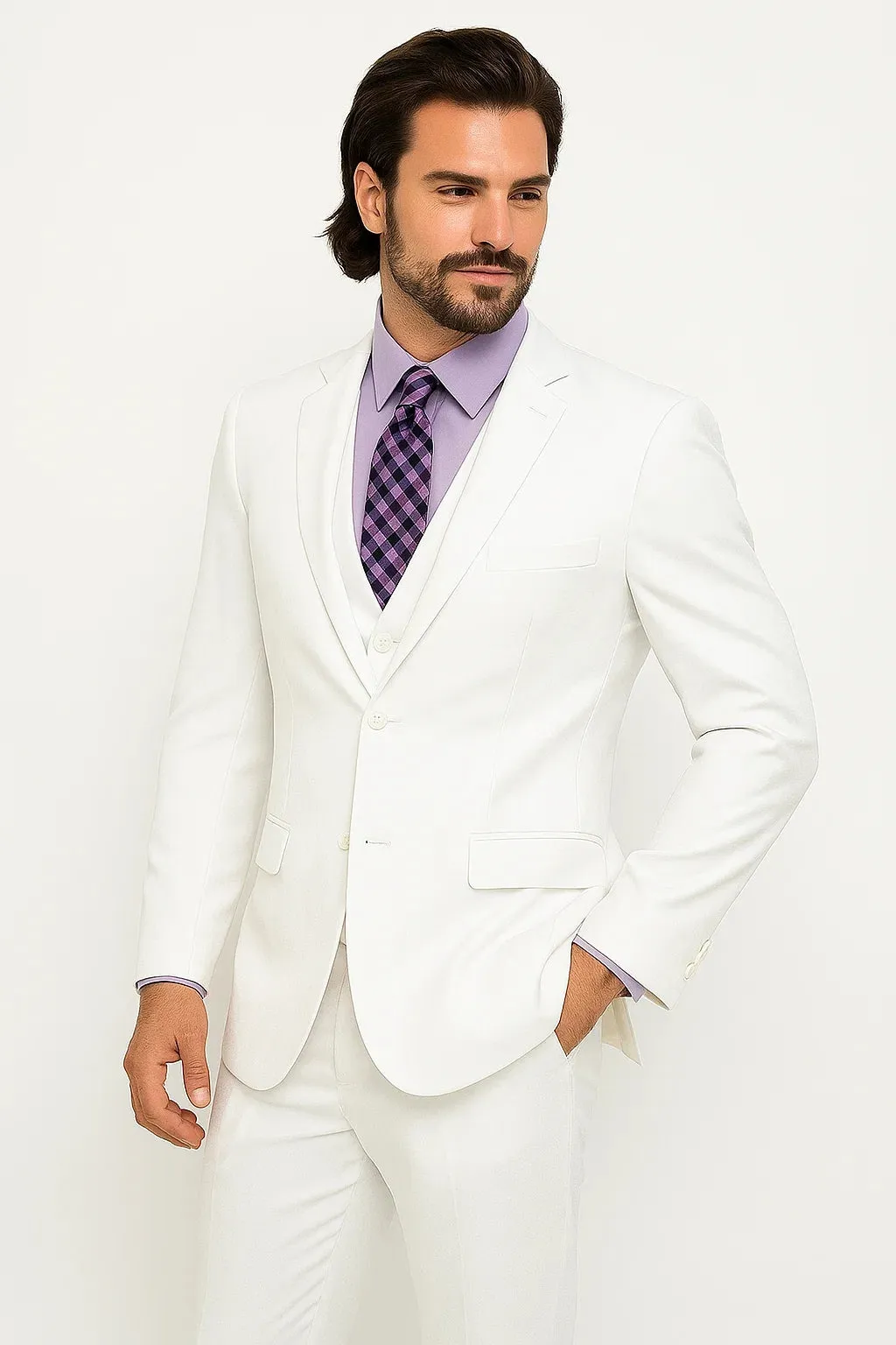 Mens Vested Slim Fit Wool Feel Suit in White sold by Alberto Nardoni