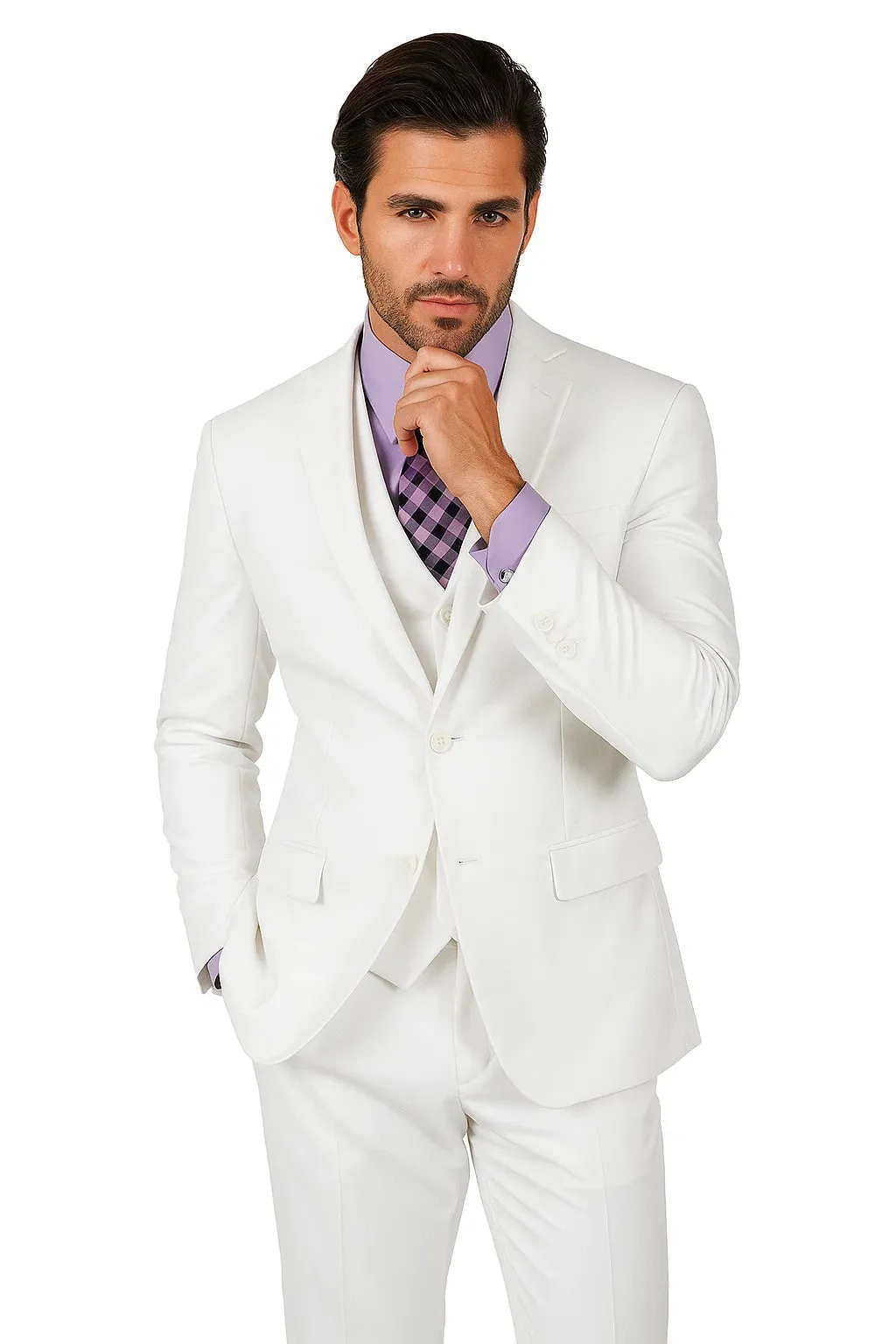 Mens Vested Slim Fit Wool Feel Suit in White sold by Alberto Nardoni product image thumbnail 5