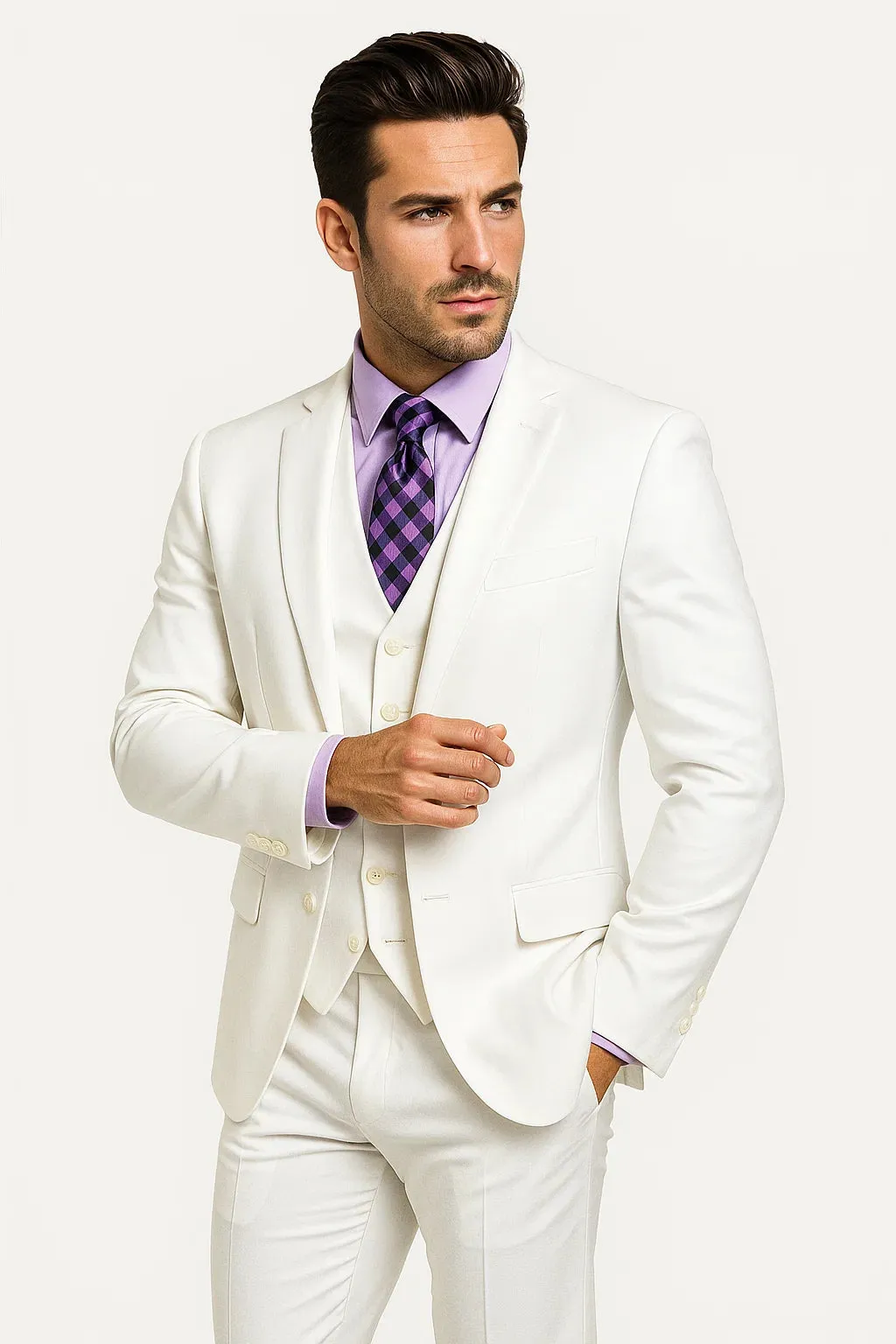 Mens Vested Slim Fit Wool Feel Suit in White sold by Alberto Nardoni product image thumbnail 3